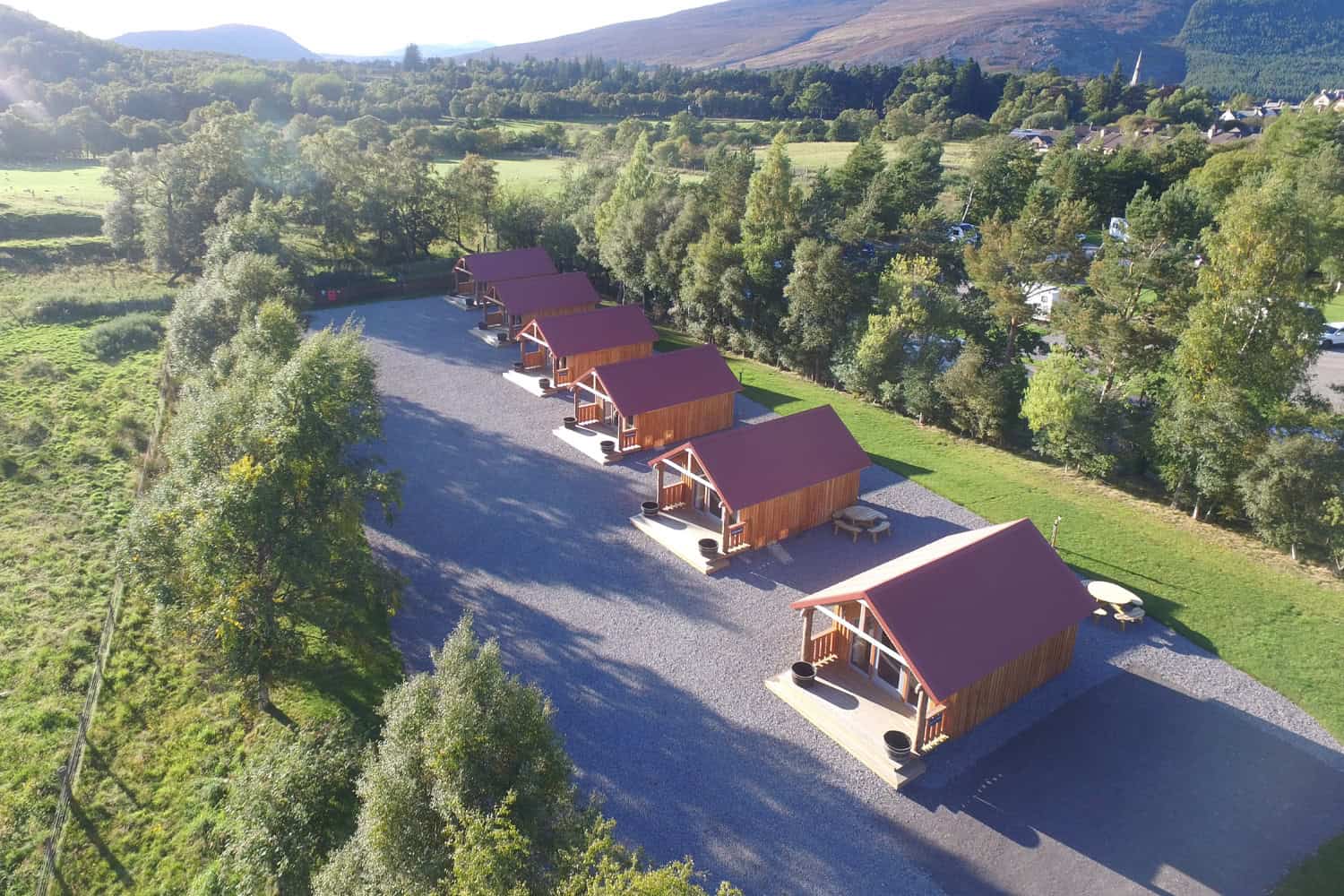 Photo of the external view of one of the glamping Fog Pods at Braemar Caravan Park.